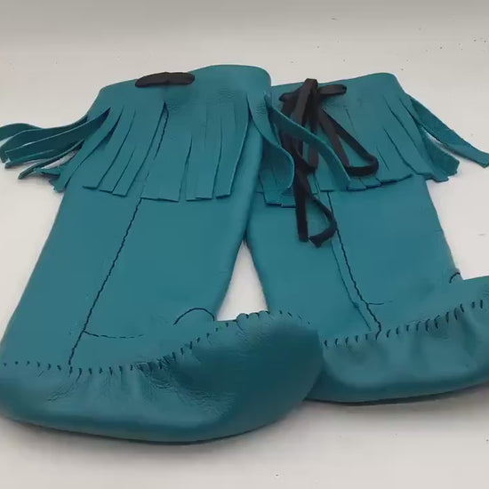 Anishinaabe Ojibwe Handmade Blue Leather Moccasin Boots –