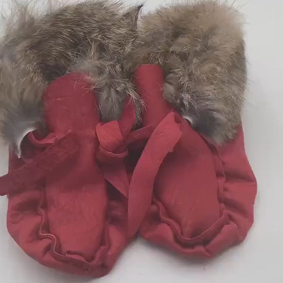 Handmade Baby Leather Red Moccasins – Ojibwe Anishinaabe Pucker Toe Style