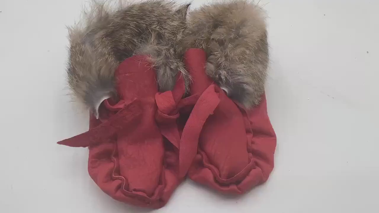 Handmade Baby Leather Red Moccasins – Ojibwe Anishinaabe Pucker Toe Style