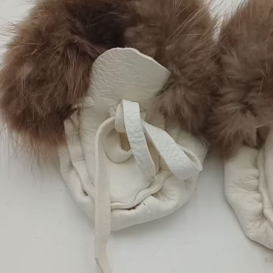 Handmade Leather & Beaver Fur Baby Moccasins: Ojibwe Pucker Toe Design