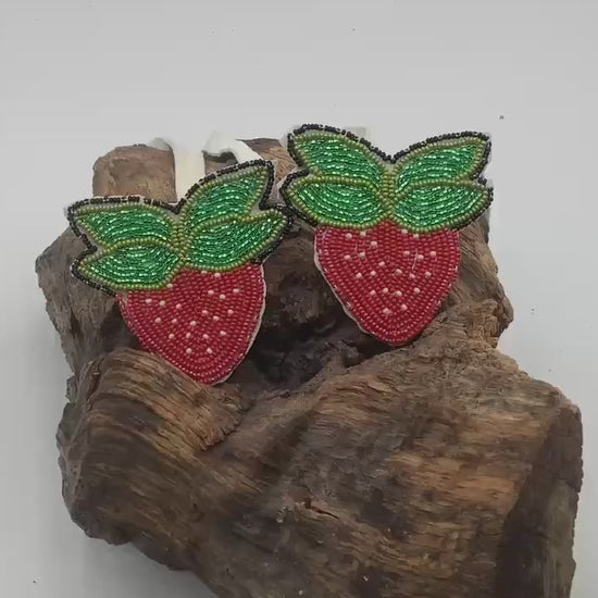 Hand Beaded Strawberry Braid Ties - Anishinaabe/Ojibwe Made - Free Shipping