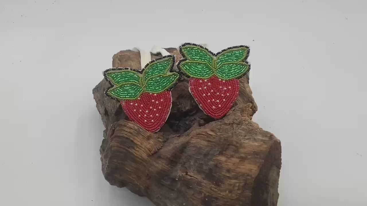 Hand Beaded Strawberry Braid Ties - Anishinaabe/Ojibwe Made - Free Shipping