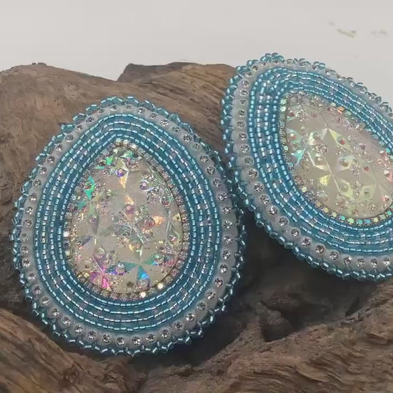 Large Shimmering Hand Beaded Earrings - Ojibwe/Anishinaabe Made