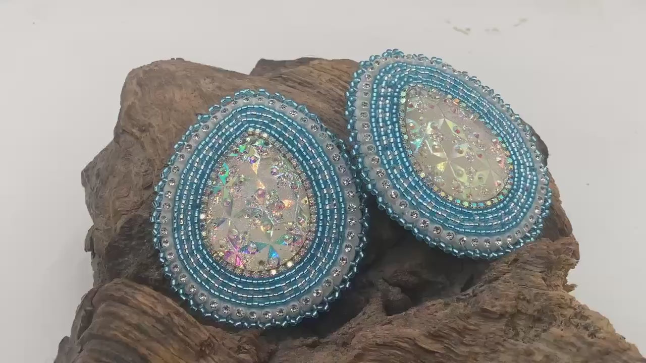 Large Shimmering Hand Beaded Earrings - Ojibwe/Anishinaabe Made