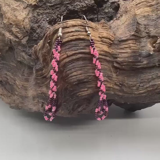 Hand Beaded Pink Dangle Earrings – Anishinaabe/Ojibwe Made