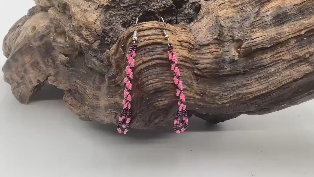 Hand Beaded Pink Dangle Earrings – Anishinaabe/Ojibwe Made
