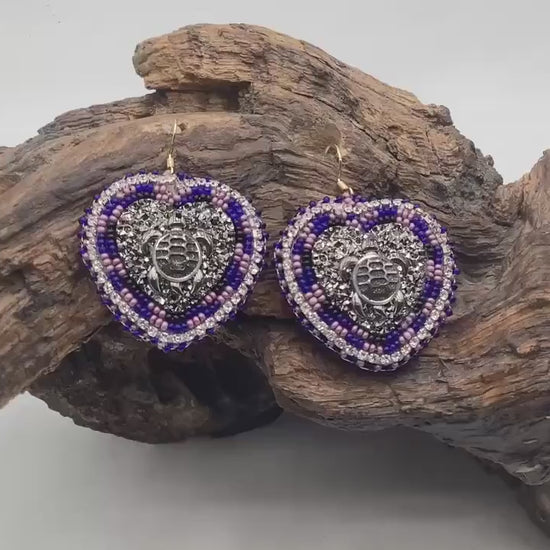Indigenous Turtle Heart Hand Beaded Earrings – Authentic Anishinaabe/Ojibwe Beadwork