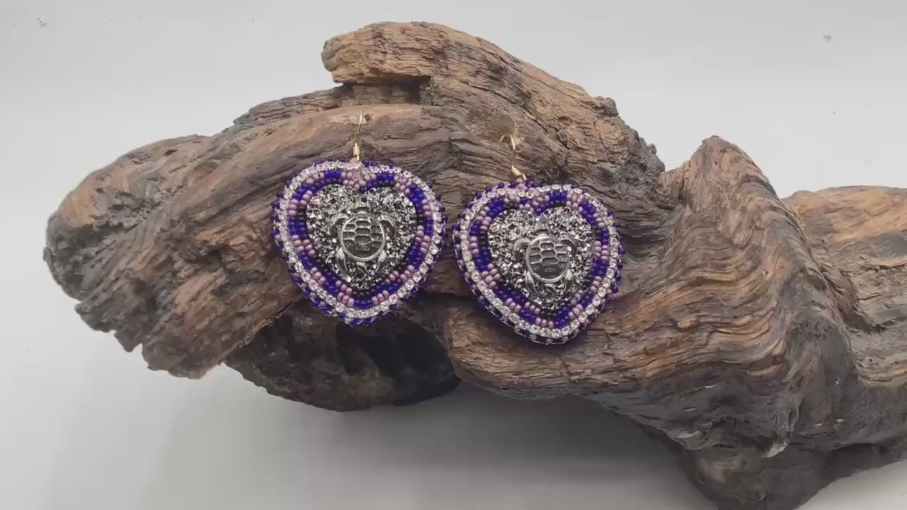 Indigenous Turtle Heart Hand Beaded Earrings – Authentic Anishinaabe/Ojibwe Beadwork