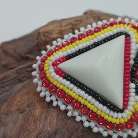 Red hand design hair barrette Ojibwe/Traditional