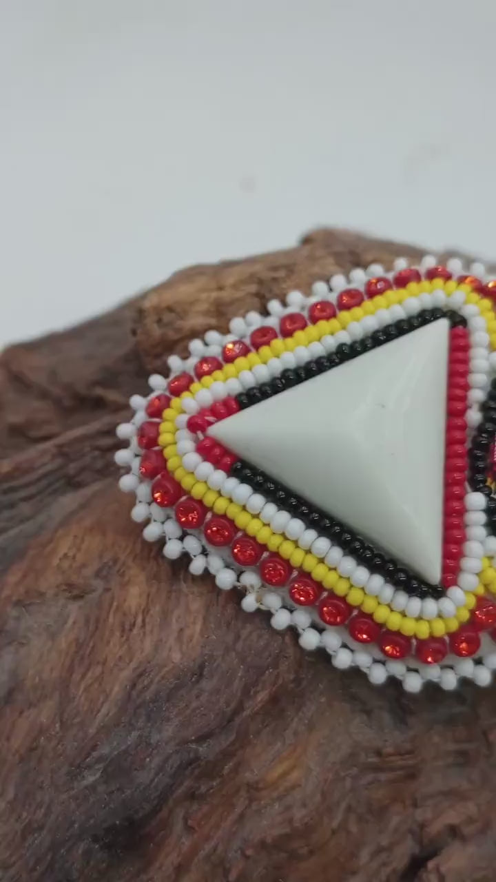 Red hand design hair barrette Ojibwe/Traditional