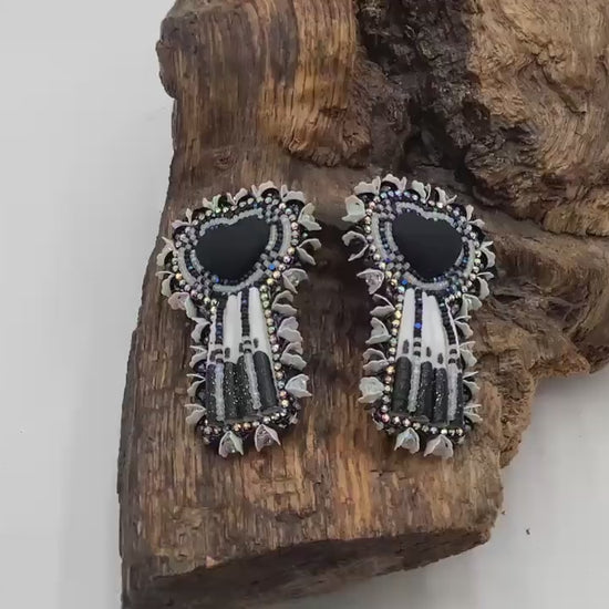 Hand Beaded Black Heart Earrings – White Earth Nation Artisan Beadwork