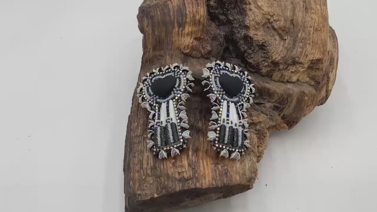 Hand Beaded Black Heart Earrings – White Earth Nation Artisan Beadwork