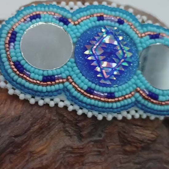 Sky blue mirror hair barrette Ojibwe made/Authentic