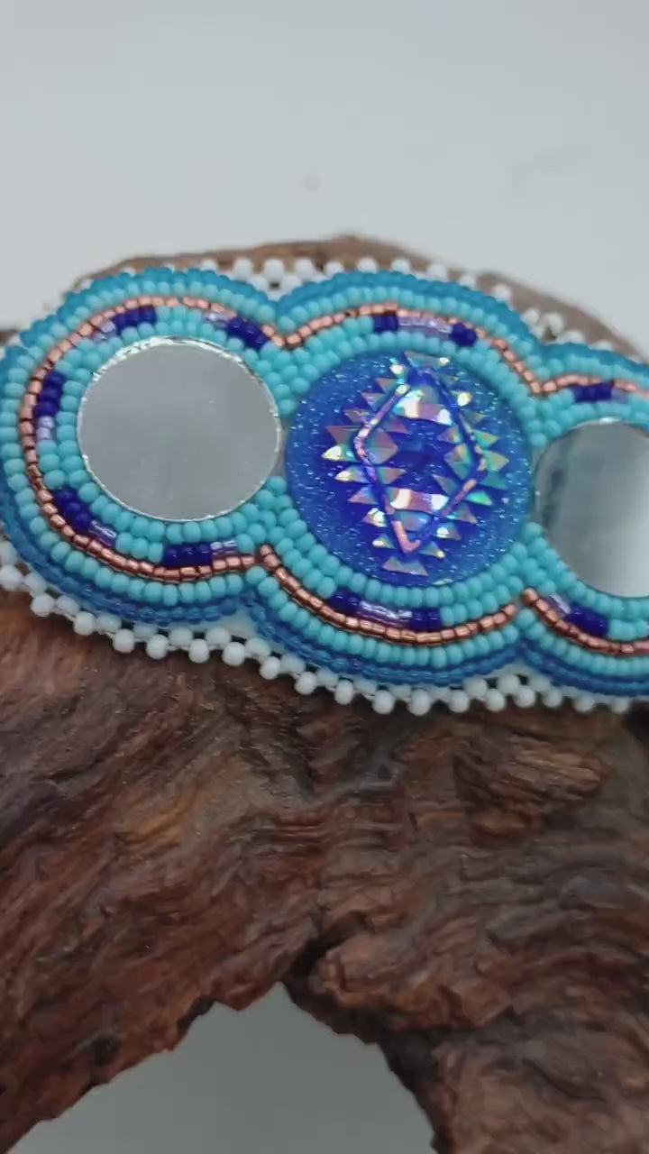 Sky blue mirror hair barrette Ojibwe made/Authentic