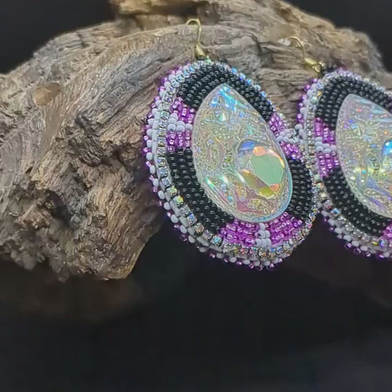 Hand-Beaded Teardrop Earrings: Ojibwe/Anishinaabe Made with Czech Glass