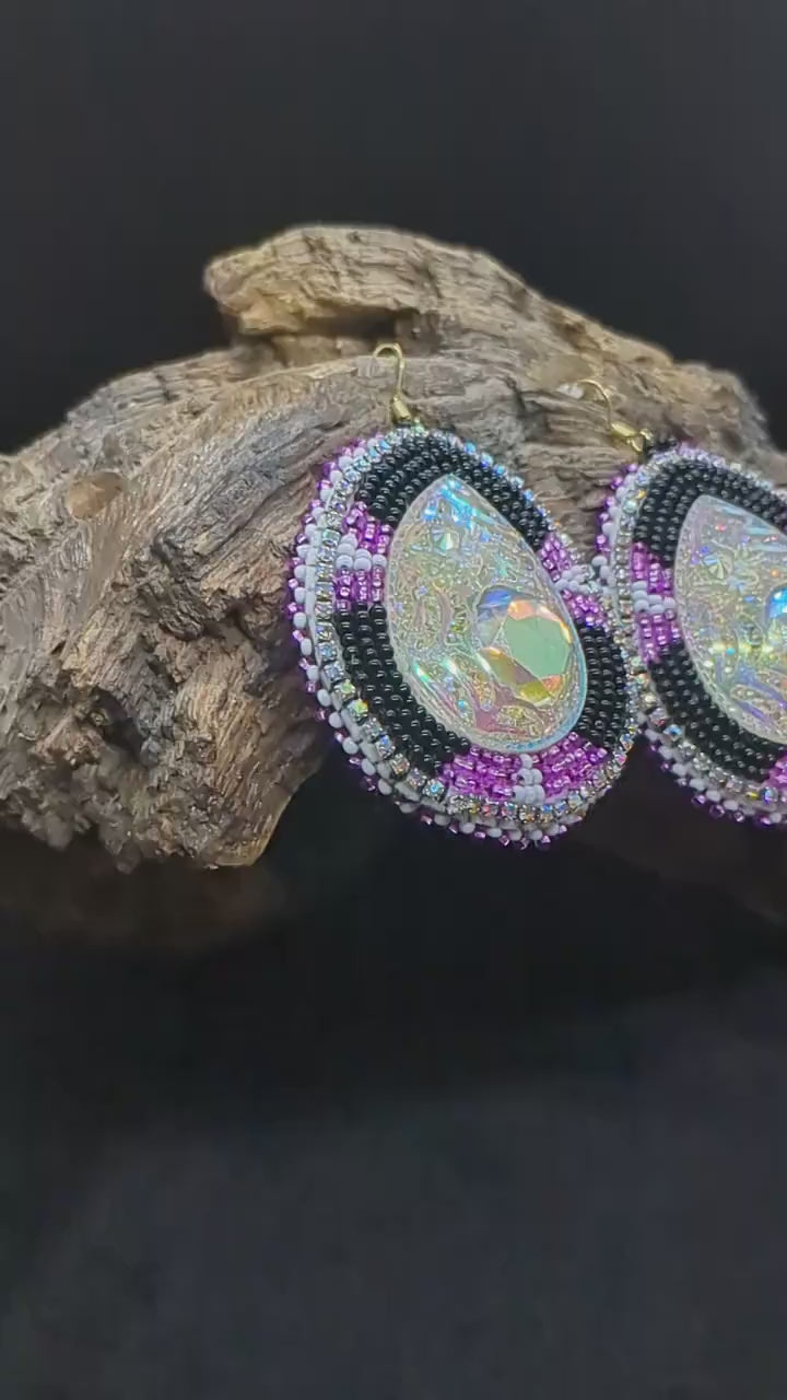 Hand-Beaded Teardrop Earrings: Ojibwe/Anishinaabe Made with Czech Glass