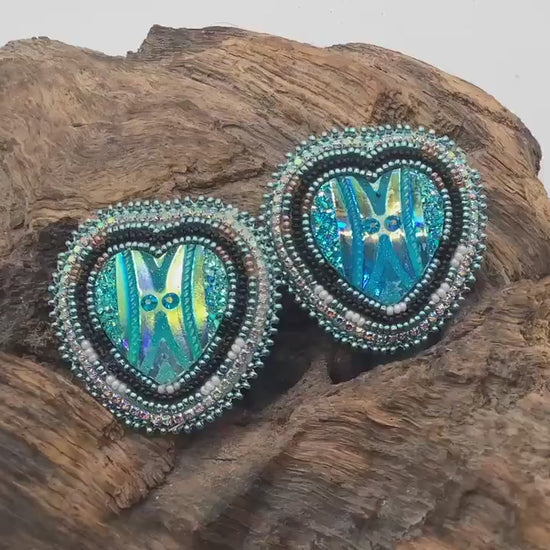 Shimmering Blue Heart Earrings- Anishinaabe/ Ojibwe Made