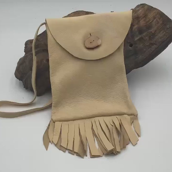Hand Made Tan Leather Bag - Authentic Anishinaabe/Ojibwe Made - Free Shipping