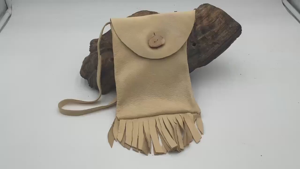 Hand Made Tan Leather Bag - Authentic Anishinaabe/Ojibwe Made - Free Shipping