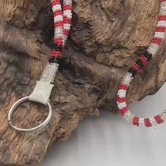 Lanyard Keychain Necklace - Hand Beaded - Anishinaabe/Ojibway Made- Free Shipping
