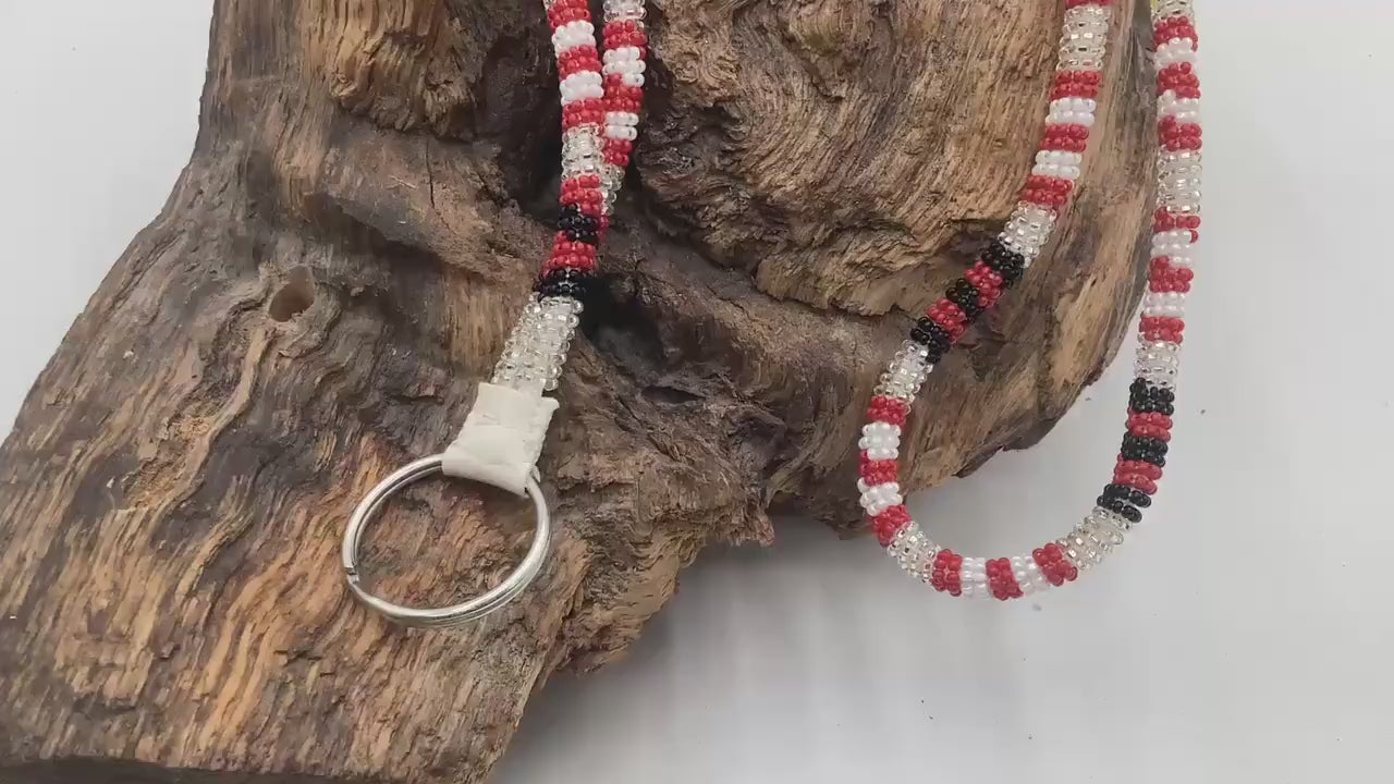 Lanyard Keychain Necklace - Hand Beaded - Anishinaabe/Ojibway Made- Free Shipping