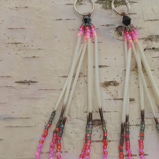Porcupine quilled dangle earrings/Handmade-Ojibwe