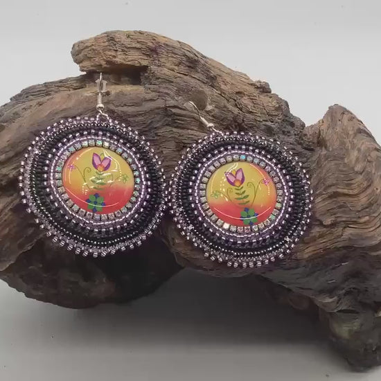 Hand Beaded Indigenous Flower Earrings: Anishinaabe/Ojibwe Beadwork