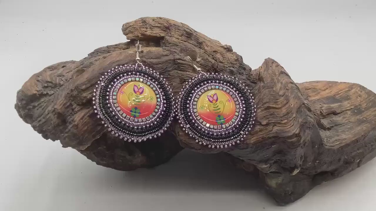 Hand Beaded Indigenous Flower Earrings: Anishinaabe/Ojibwe Beadwork