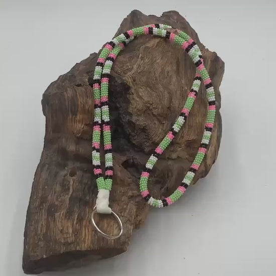 Lanyard Keychain Necklace - Hand Beaded - Anishinaabe/Ojibway Made- Free Shipping