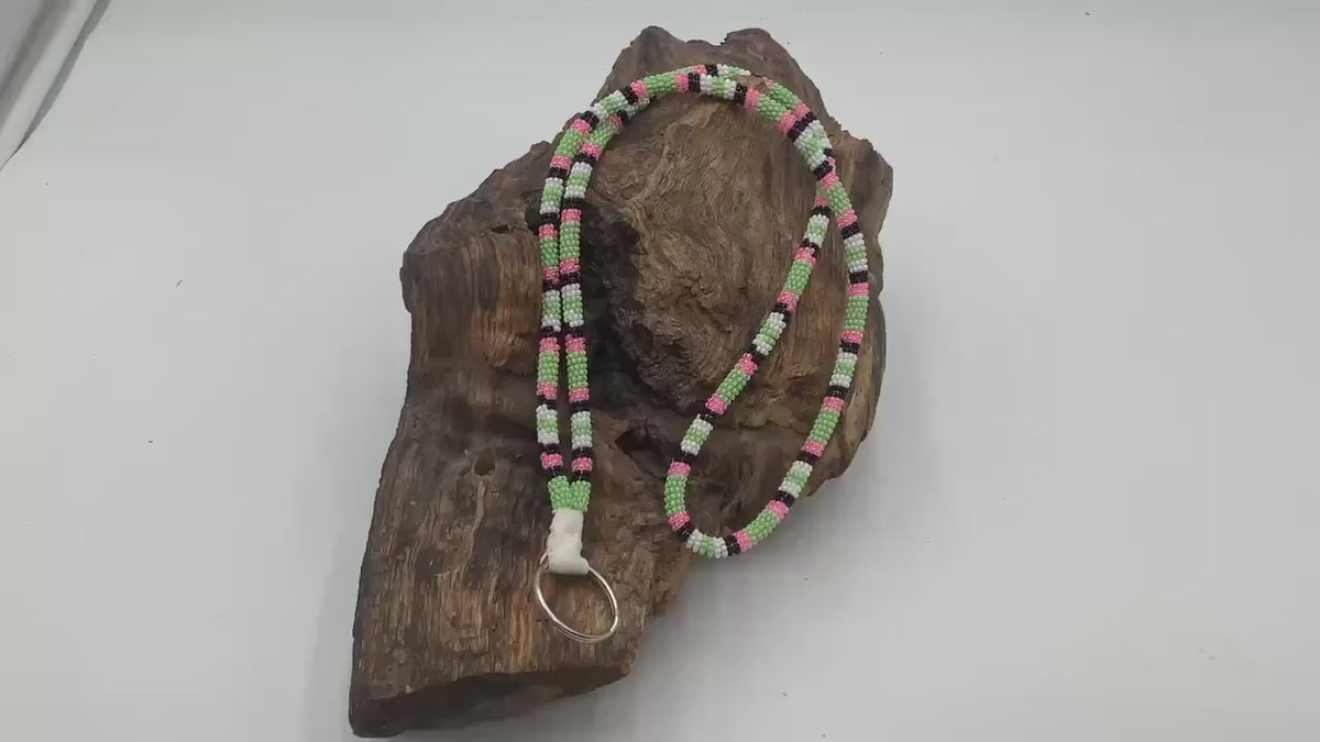 Lanyard Keychain Necklace - Hand Beaded - Anishinaabe/Ojibway Made- Free Shipping