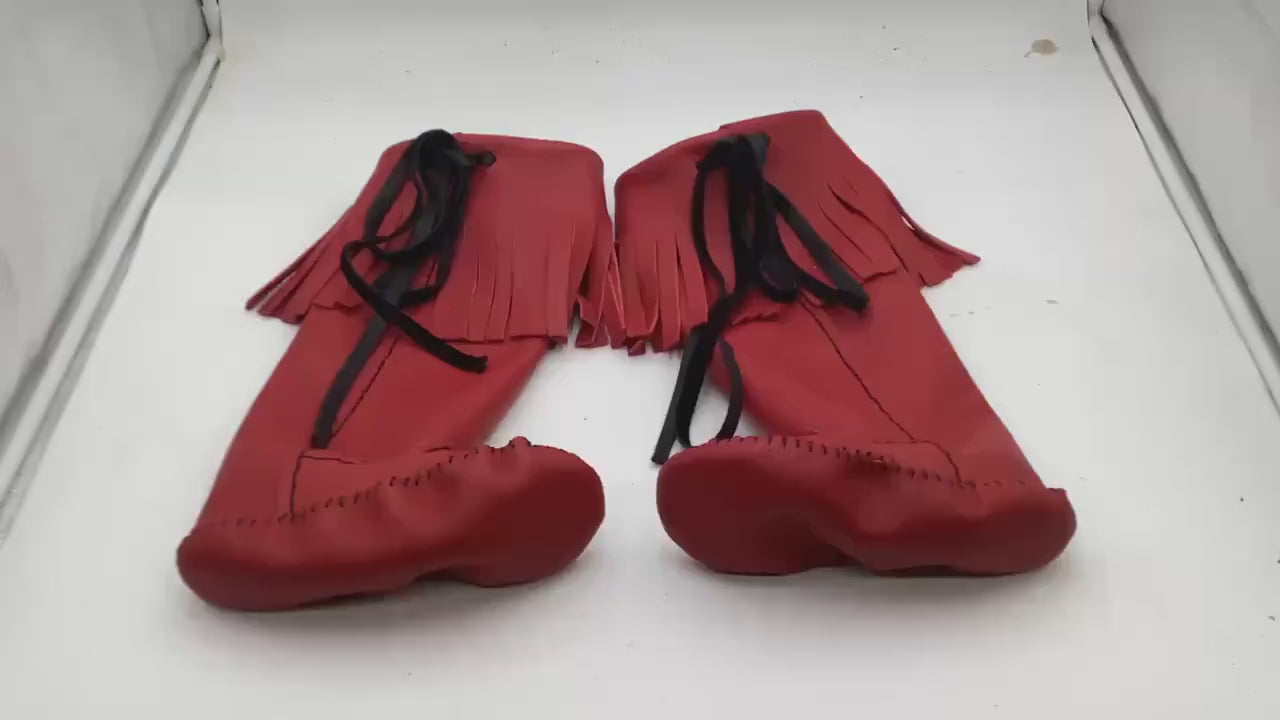Anishinaabe Ojibwe Handmade Red Leather Moccasin Boots –