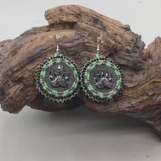 Shimmering Bear Claw Hand Beaded Earrings