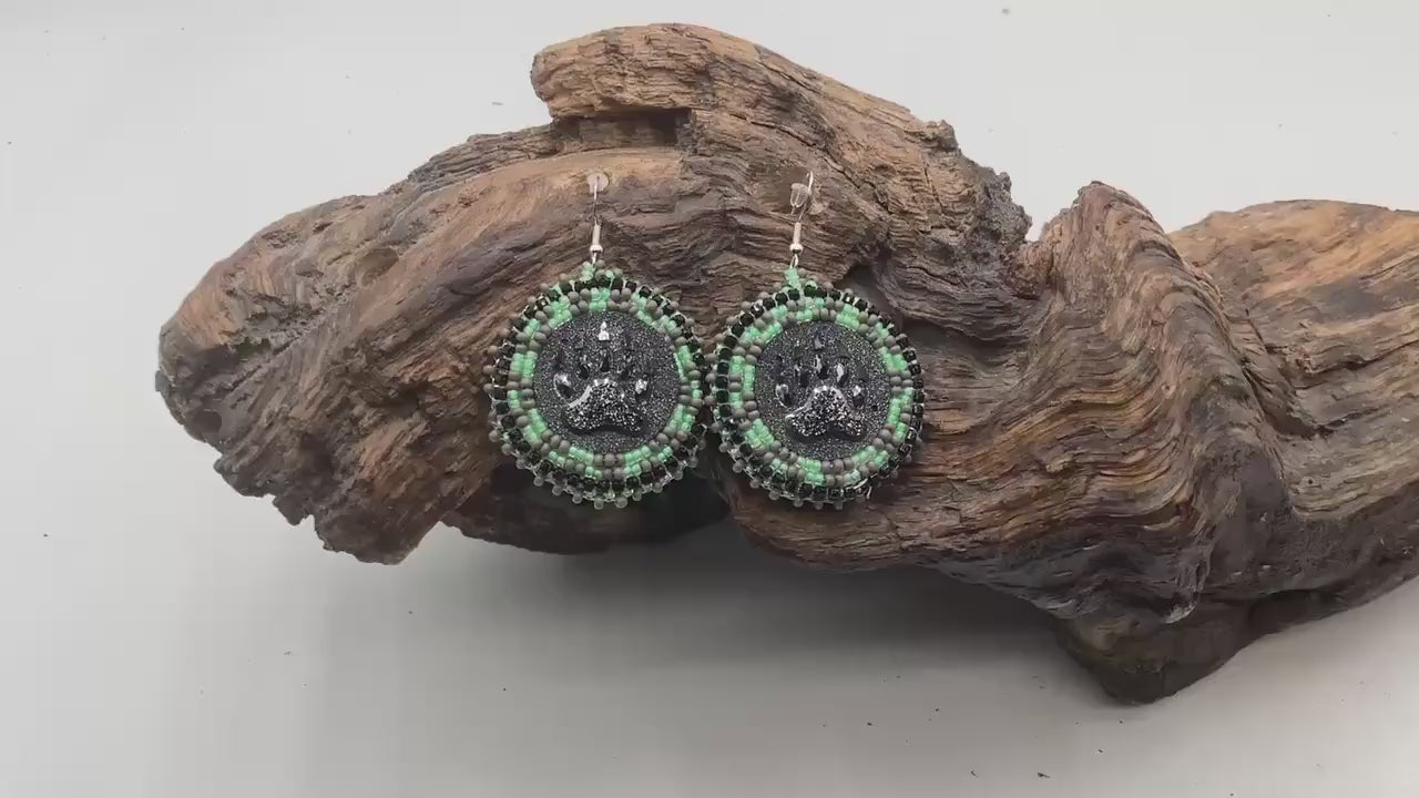 Shimmering Bear Claw Hand Beaded Earrings