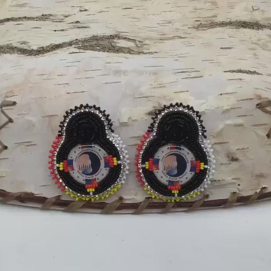 Double Centered  White Earth Nation Rose Hand Beaded Earrings – Authentic Anishinaabe/Ojibwe Beadwork