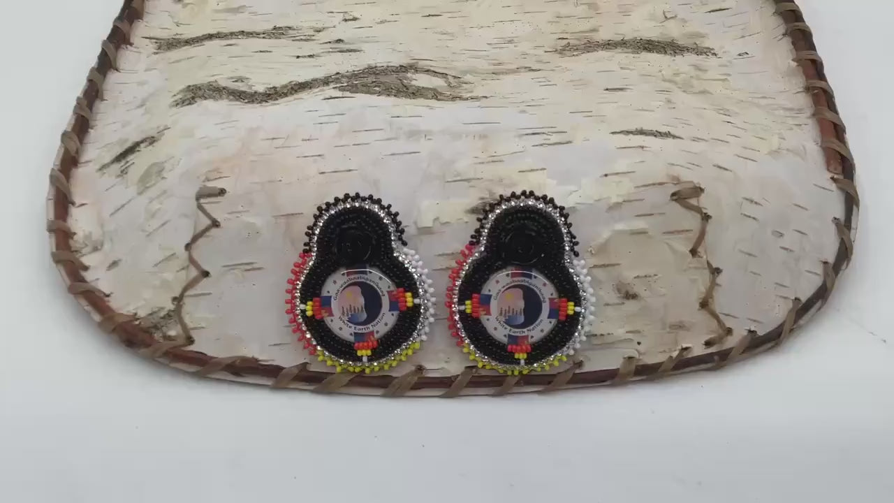 Double Centered  White Earth Nation Rose Hand Beaded Earrings – Authentic Anishinaabe/Ojibwe Beadwork