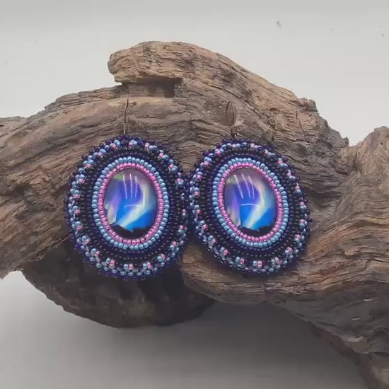 Hand Beaded Northern Lights Earrings: Anishinaabe/Ojibwe Beadwork, Hypoallergenic Hooks