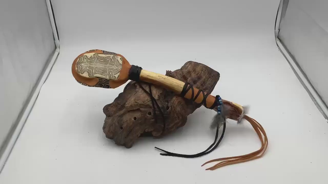 Hand Crafted Turtle Shell Dance Rattle -Ojibwe/Anishinaabe made - Free Shipping