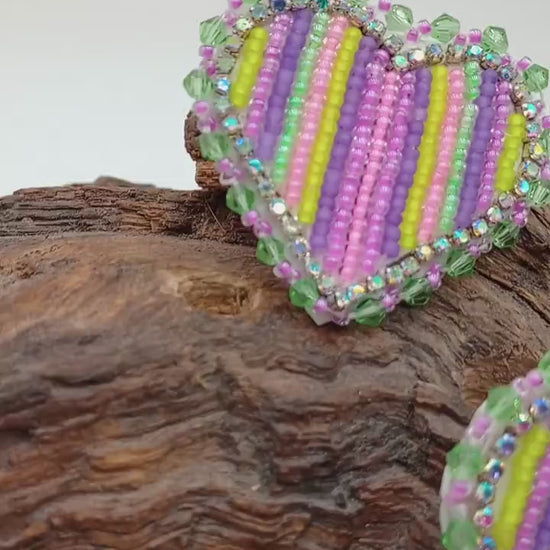 Shimmering Iridescent Heart Shaped Beaded Earrings