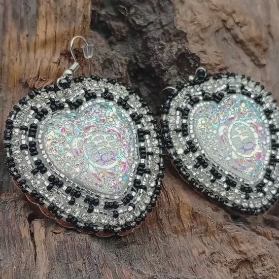 Hand Beaded Heart Earrings - Authentic Anishinaabe Beadwork