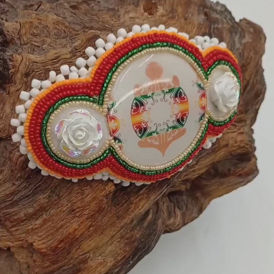 Hand Beaded Barrette: Ojibwe/Anishinaabe Made - Traditional Design