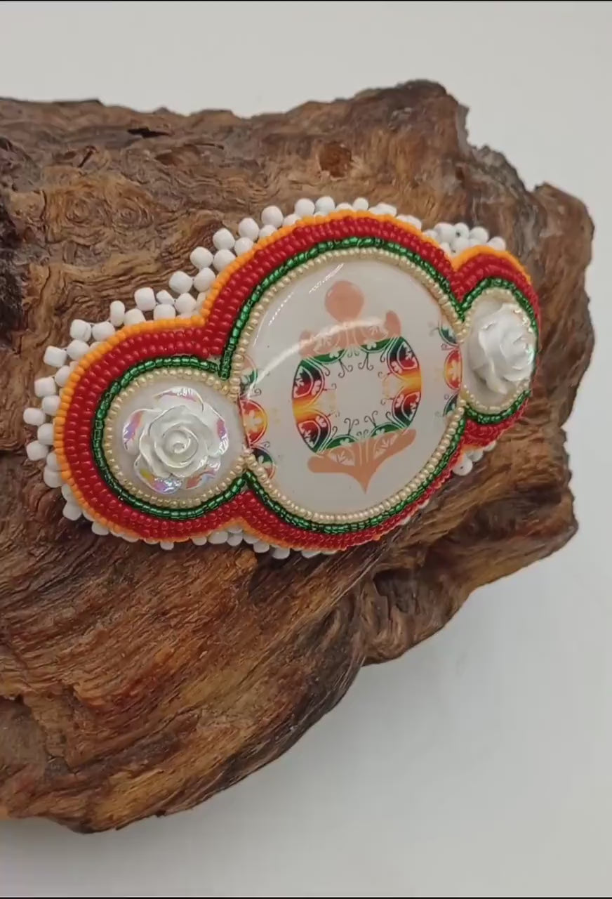 Hand Beaded Barrette: Ojibwe/Anishinaabe Made - Traditional Design