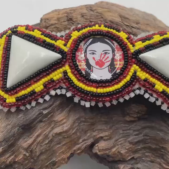 Red Hand Design Hair Barrette Ojibwe/Traditional