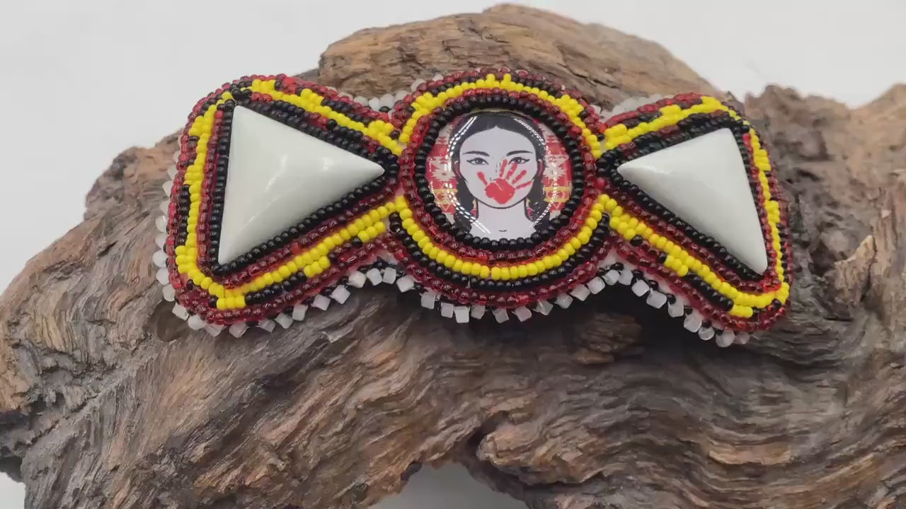 Red Hand Design Hair Barrette Ojibwe/Traditional
