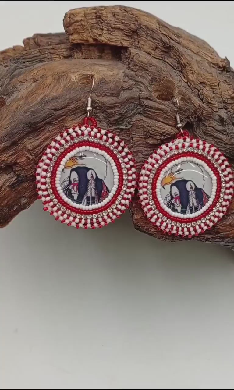 Hand Beaded Anishinaabe/Ojibwe Earrings: Red, Black, & Reflective