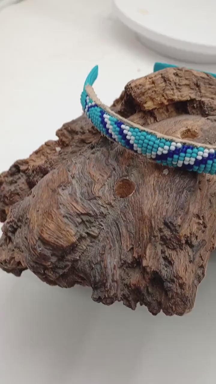 Hand Beaded Head Band – Ojibwe Anishinaabe Design, 4 Inch