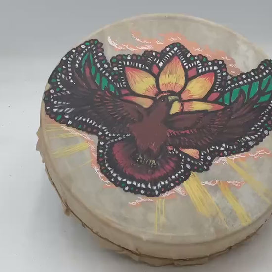 Handmade Leather Drum with Painted Eagle – Anishinaabe/Ojibwe Made