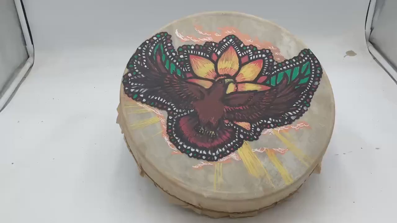 Handmade Leather Drum with Painted Eagle – Anishinaabe/Ojibwe Made
