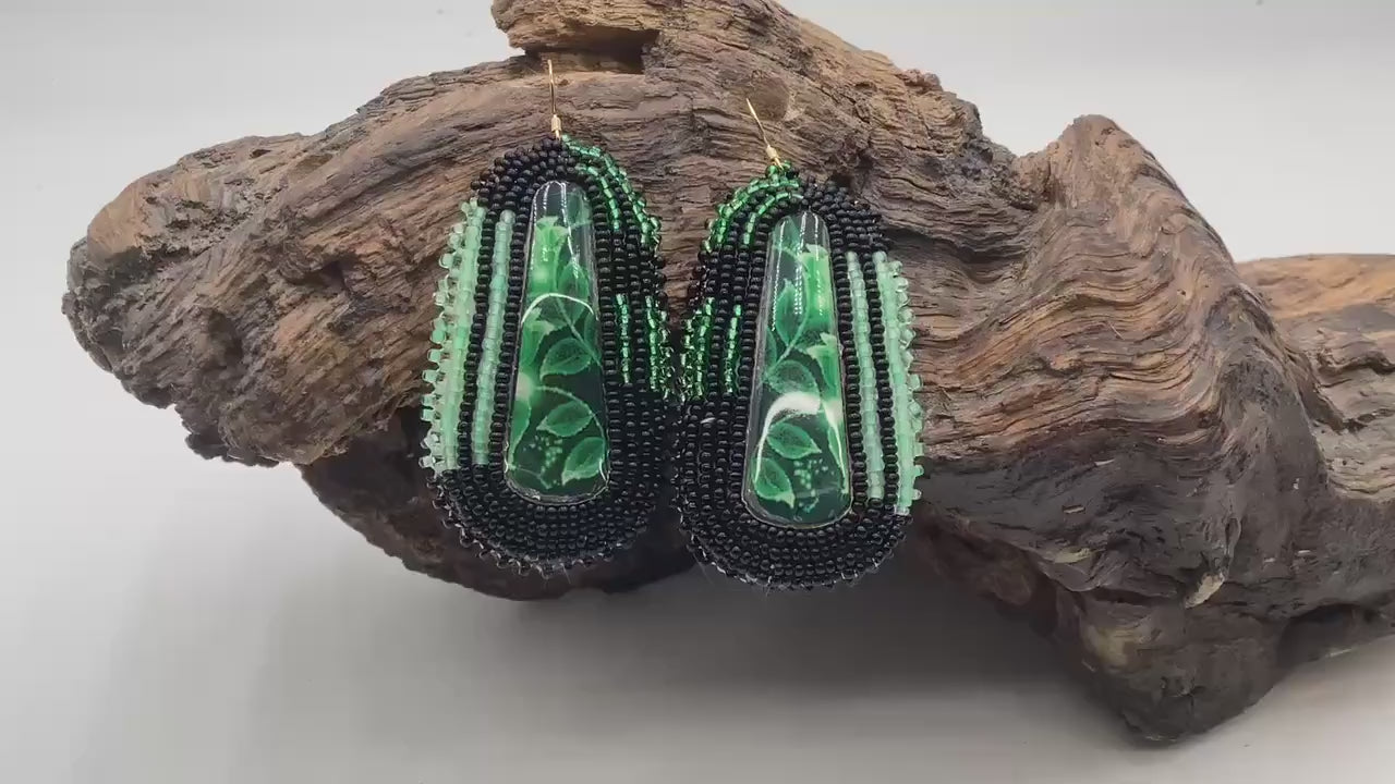 Green Hand Beaded Earrings - Authentic Anishinaabe/Ojibwe Beadwork