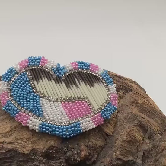 Hand Beaded and Quilled Heart Barrette – Ojibwe Anishinaabe Artisan Design