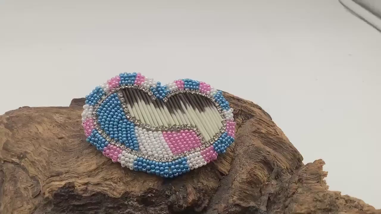 Hand Beaded and Quilled Heart Barrette – Ojibwe Anishinaabe Artisan Design